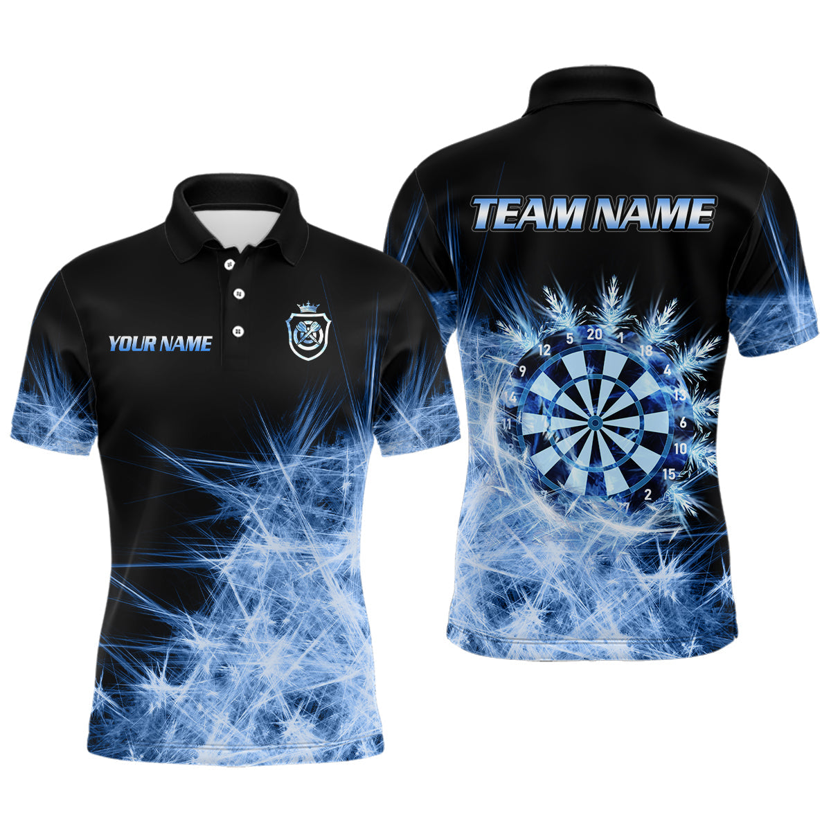 Blue Icy Light Darts Polo & Quarter Zip Shirts Custom Dart Shirts For Team Darts Jerseys