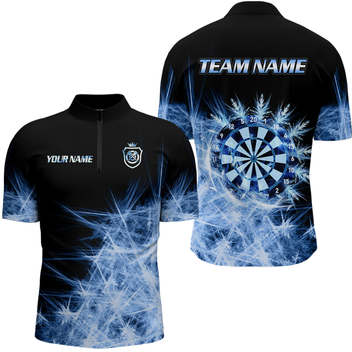 Blue Icy Light Darts Polo & Quarter Zip Shirts Custom Dart Shirts For Team Darts Jerseys