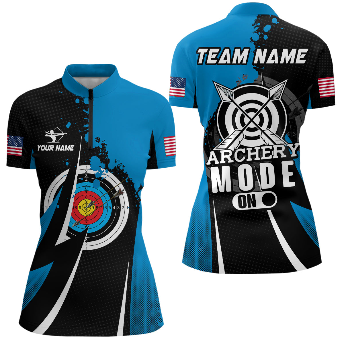 Personalized Blue Archery Mode Quarter-Zip Shirts Custom Archery Jerseys Team Shirts