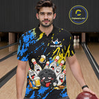 Custom Blue And Gold Drunk Bowling Balls And Pins Funny Bowling Shirt, Beer Bowling Jersey