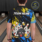 Custom Blue And Gold Drunk Bowling Balls And Pins Funny Bowling Shirt, Beer Bowling Jersey