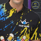 Custom Blue And Gold Drunk Bowling Balls And Pins Funny Bowling Shirt, Beer Bowling Jersey