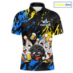 Custom Blue And Gold Drunk Bowling Balls And Pins Funny Bowling Shirt, Beer Bowling Jersey