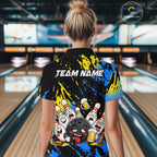 Custom Blue And Gold Drunk Bowling Balls And Pins Funny Bowling Shirt, Beer Bowling Jersey
