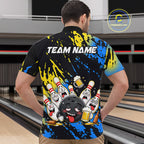 Custom Blue And Gold Drunk Bowling Balls And Pins Funny Bowling Shirt, Beer Bowling Jersey