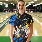 Custom Blue And Gold Drunk Bowling Balls And Pins Funny Bowling Shirt, Beer Bowling Jersey