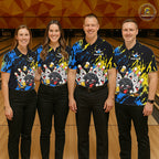 Custom Blue And Gold Drunk Bowling Balls And Pins Funny Bowling Shirt, Beer Bowling Jersey