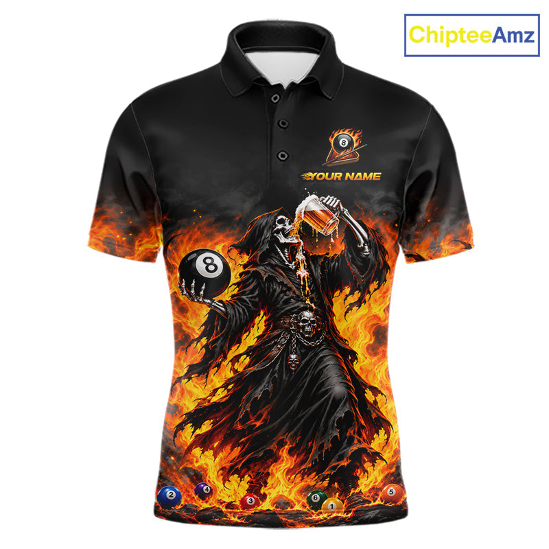 Orange Flaming Grim Reaper Beer Billiard Shirts Custom 8 Ball Pool Team Jersey