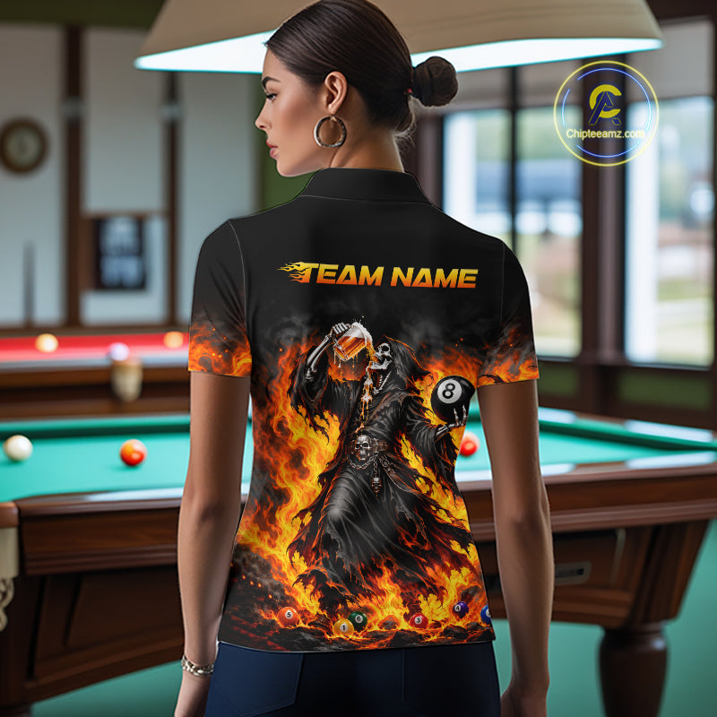 Orange Flaming Grim Reaper Beer Billiard Shirts Custom 8 Ball Pool Team Jersey