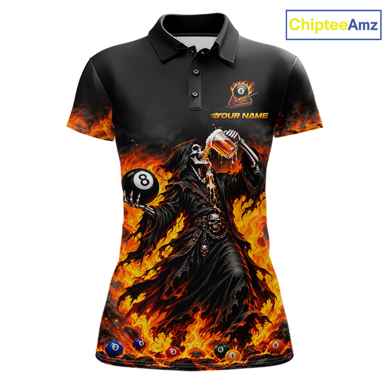 Orange Flaming Grim Reaper Beer Billiard Shirts Custom 8 Ball Pool Team Jersey