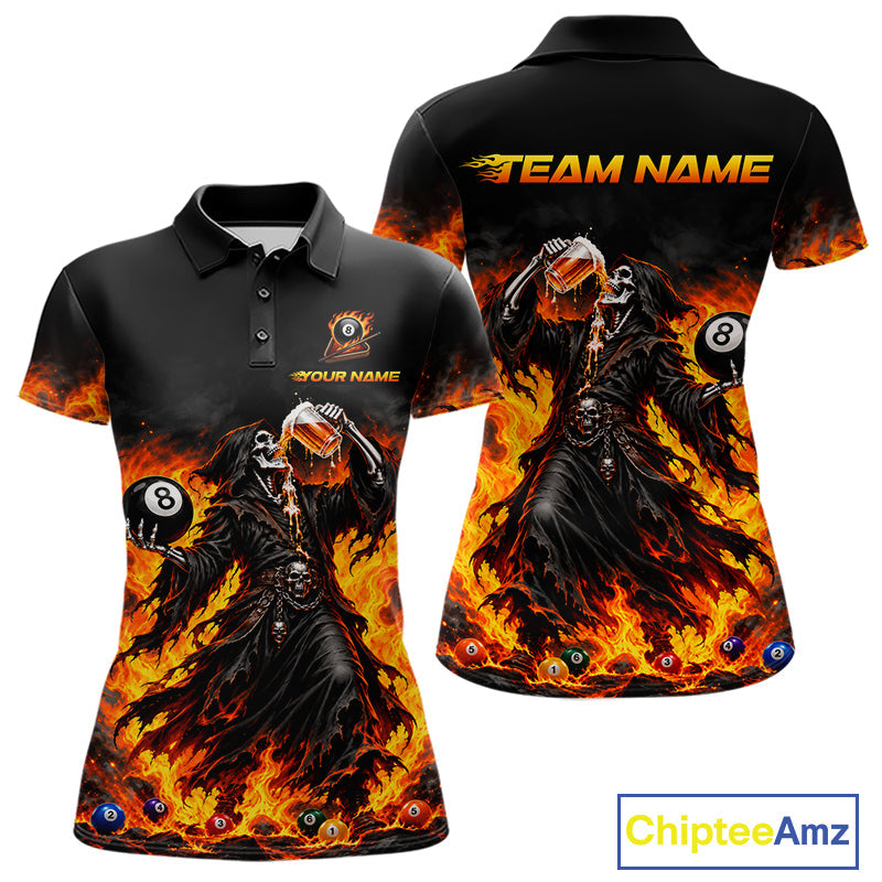 Orange Flaming Grim Reaper Beer Billiard Shirts Custom 8 Ball Pool Team Jersey