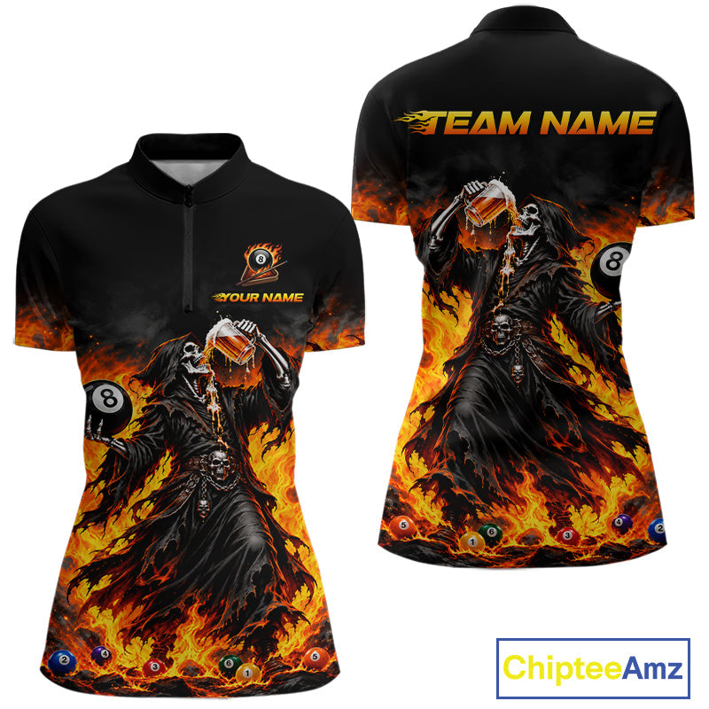 Orange Flaming Grim Reaper Beer Billiard Shirts Custom 8 Ball Pool Team Jersey