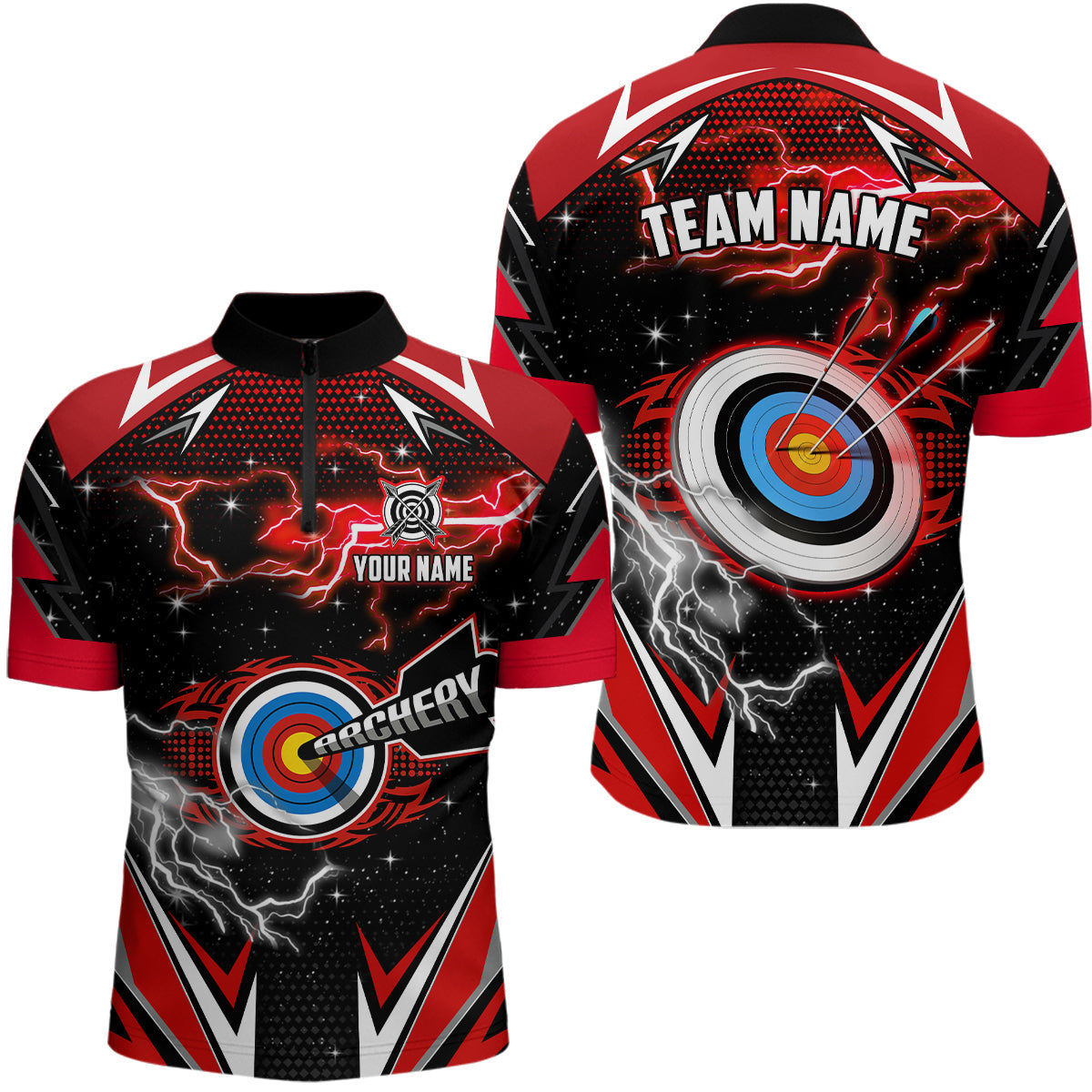 Archery 3d Target Red Jersey Custom Name Quarter-Zip Shirts Team League Archery Shirts