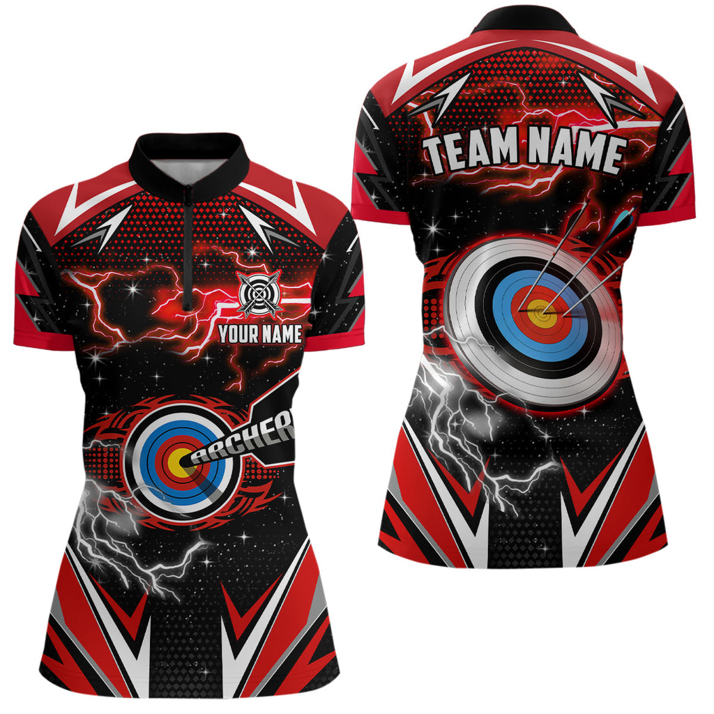 Archery 3d Target Red Jersey Custom Name Quarter-Zip Shirts Team League Archery Shirts