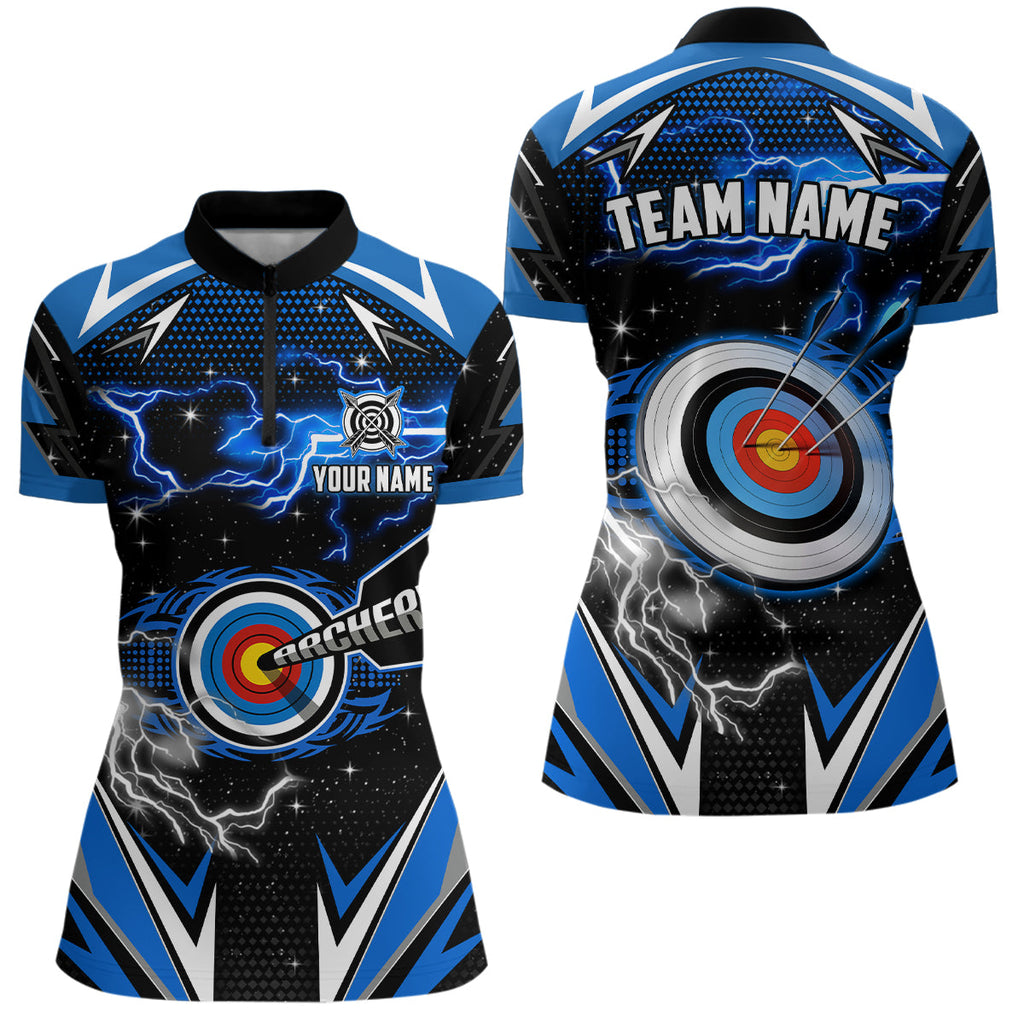 Archery 3d Target Blue Jersey Custom Name Quarter-Zip Shirt Team League Archery Shirts