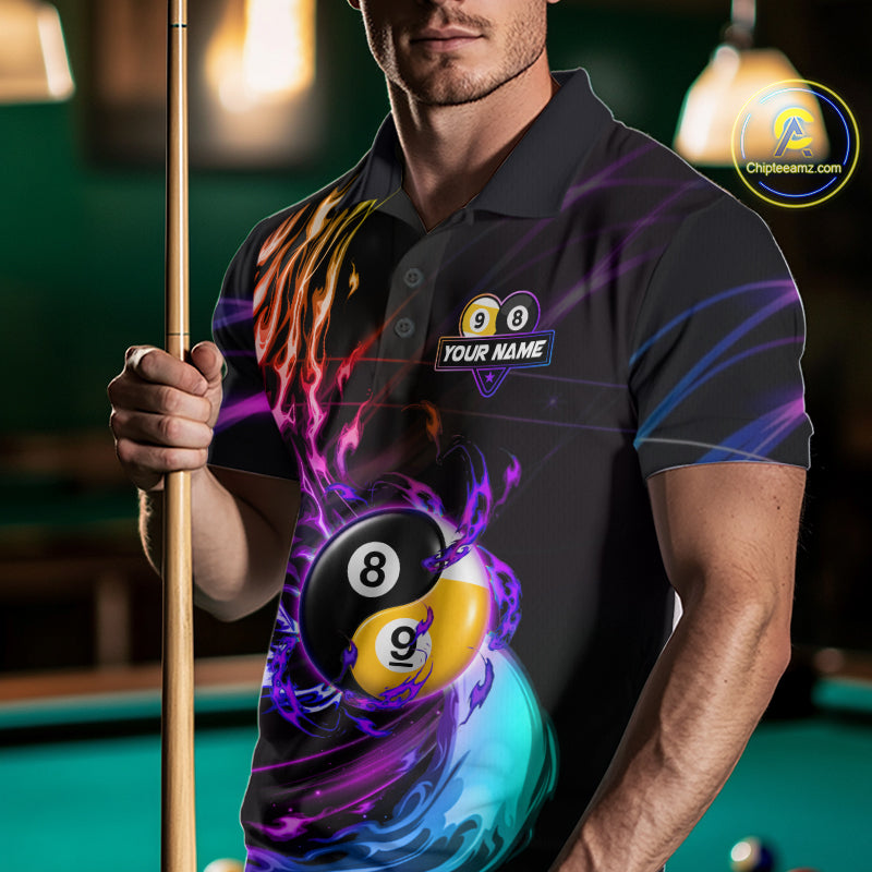 Blue And Purple Custom Yin-Yang 8 Ball 9 Ball Billiard Shirts Custom Pool Team Jersey