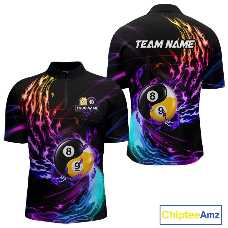 Blue And Purple Custom Yin-Yang 8 Ball 9 Ball Billiard Shirts Custom Pool Team Jersey