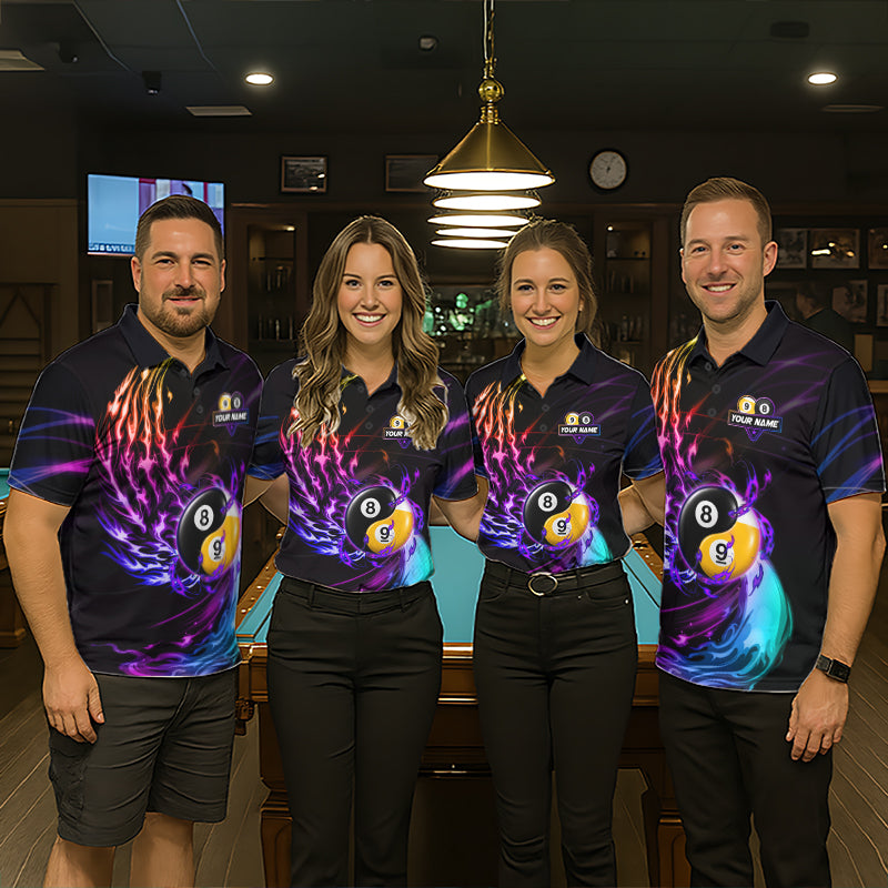 Blue And Purple Custom Yin-Yang 8 Ball 9 Ball Billiard Shirts Custom Pool Team Jersey