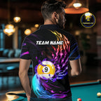 Personalized Purple Blue 8 Ball & 9 Ball Billiard Shirts Custom Glowing Pool Team Jersey