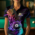 Personalized Purple Blue 8 Ball & 9 Ball Billiard Shirts Custom Glowing Pool Team Jersey
