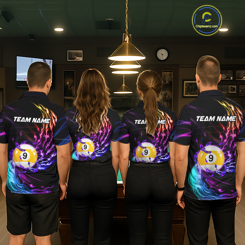 Personalized Purple Blue 8 Ball & 9 Ball Billiard Shirts Custom Glowing Pool Team Jersey
