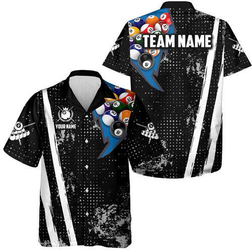 Personalized Retro Grunge Hawaiian Billiard Shirts, 8 Ball Pool Team Jerseys