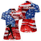 Personalized Vintage American Flag Archery Polo Shirts, Patriotic Archery Player Shirts