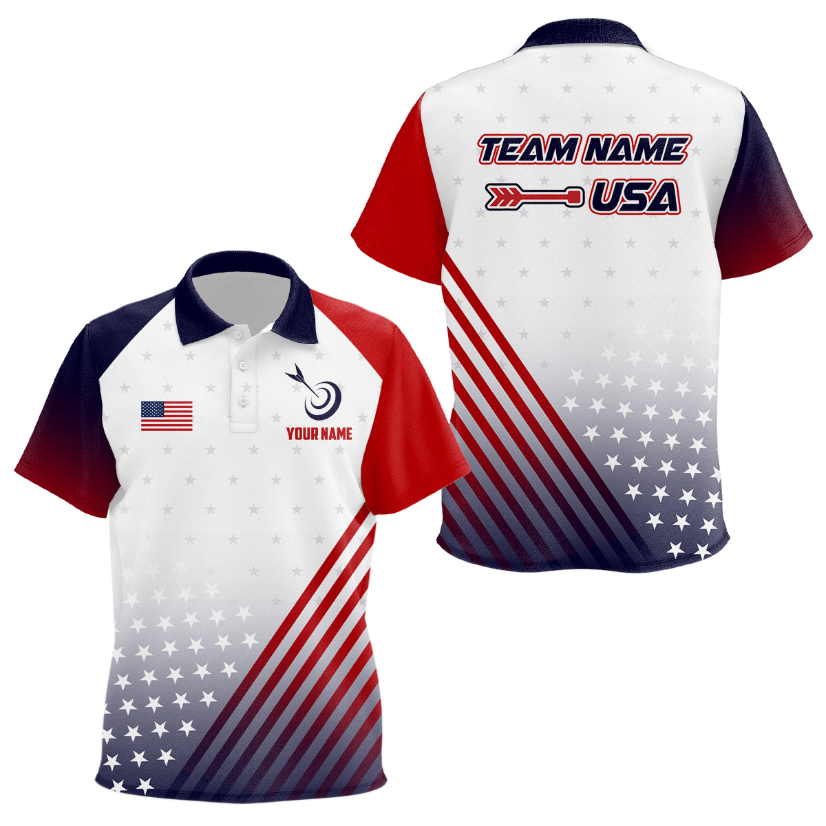 Personalized Patriotic US Flag Archery Polo Shirts Custom Team Archery Jerseys