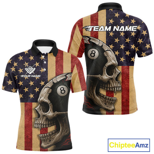 Vintage American Flag Skull Billiard Shirt Custom 8 Ball Patriotic Pool Team Jerseys