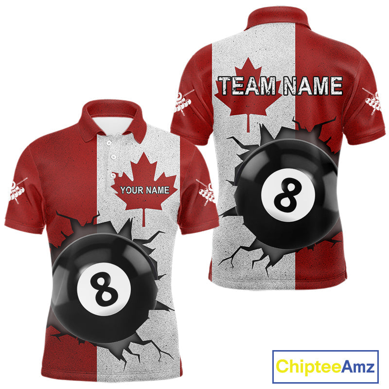 Personalized Grunge Canada Flag Billiard Shirt Custom Funny 8 Ball Pool Team Jersey