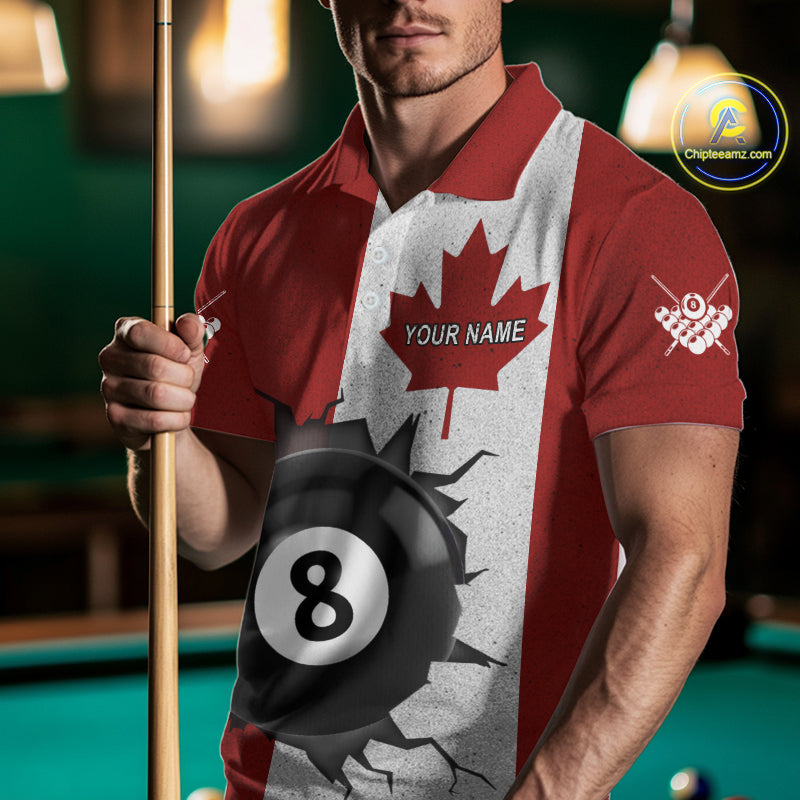 Personalized Grunge Canada Flag Billiard Shirt Custom Funny 8 Ball Pool Team Jersey