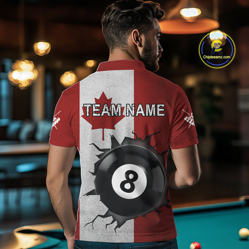 Personalized Grunge Canada Flag Billiard Shirt Custom Funny 8 Ball Pool Team Jersey