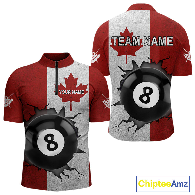 Personalized Grunge Canada Flag Billiard Shirt Custom Funny 8 Ball Pool Team Jersey