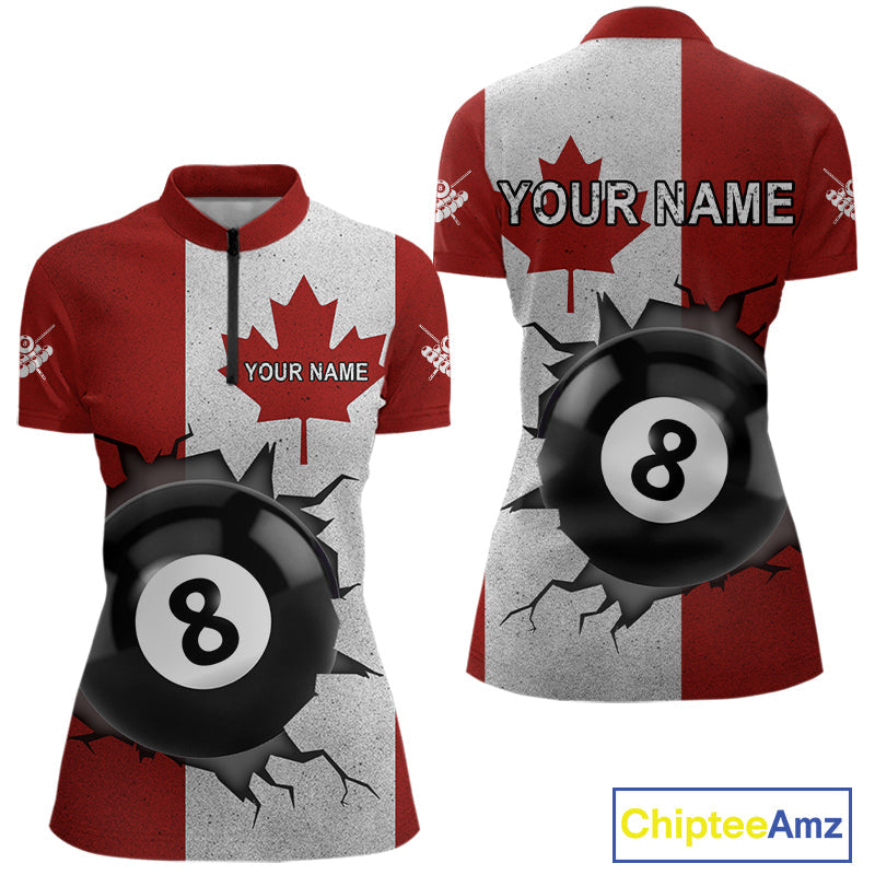 Personalized Grunge Canada Flag Billiard Shirt Custom Funny 8 Ball Pool Team Jersey