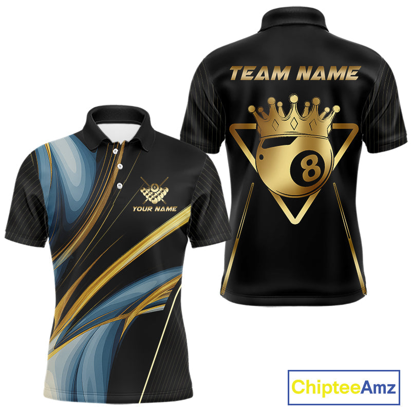 Personalized 8 Ball Crown 3D Billiard Shirt Custom Pool Team Jersey Polo & Quarter Zip