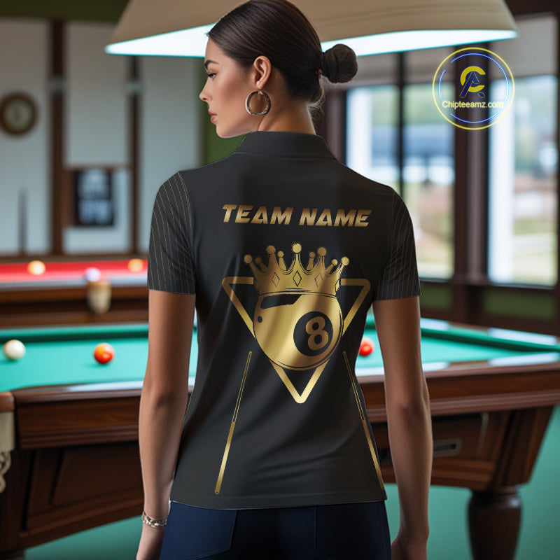 Personalized 8 Ball Crown 3D Billiard Shirt Custom Pool Team Jersey Polo & Quarter Zip