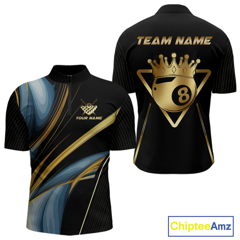 Personalized 8 Ball Crown 3D Billiard Shirt Custom Pool Team Jersey Polo & Quarter Zip