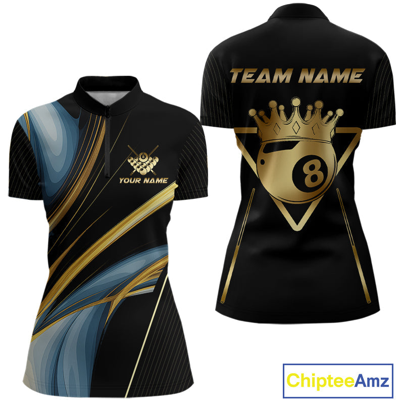 Personalized 8 Ball Crown 3D Billiard Shirt Custom Pool Team Jersey Polo & Quarter Zip