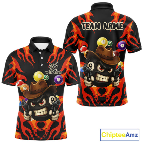 Personalized Red Funny Flame 8 Ball Billiard Shirt Custom Pool Team Jersey Polo & 1/4 Zip