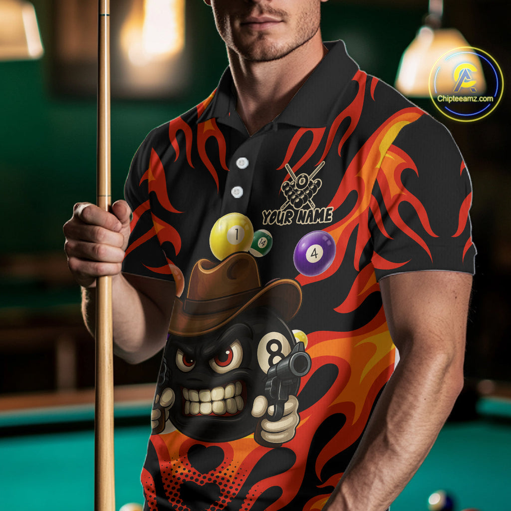 Personalized Red Funny Flame 8 Ball Billiard Shirt Custom Pool Team Jersey Polo & 1/4 Zip