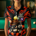 Personalized Red Funny Flame 8 Ball Billiard Shirt Custom Pool Team Jersey Polo & 1/4 Zip
