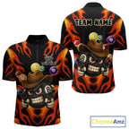 Personalized Red Funny Flame 8 Ball Billiard Shirt Custom Pool Team Jersey Polo & 1/4 Zip