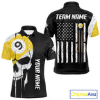 Personalized 9 Ball Skull Billiard Shirt, American Flag Pool Team Jerseys