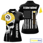 Personalized 9 Ball Skull Billiard Shirt, American Flag Pool Team Jerseys