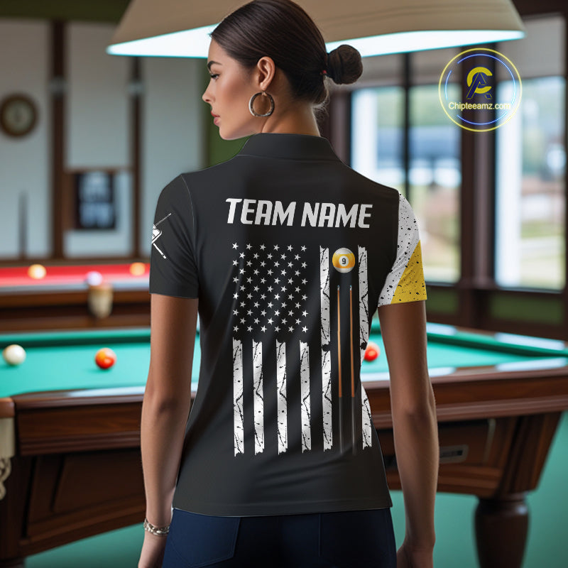 Personalized 9 Ball Skull Billiard Shirt, American Flag Pool Team Jerseys