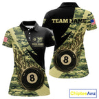 Personalized Flame 8 Ball Pool Military Green Camo Billiard Shirts Custom Pool Team Jersey