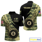 Personalized Flame 8 Ball Pool Military Green Camo Billiard Shirts Custom Pool Team Jersey
