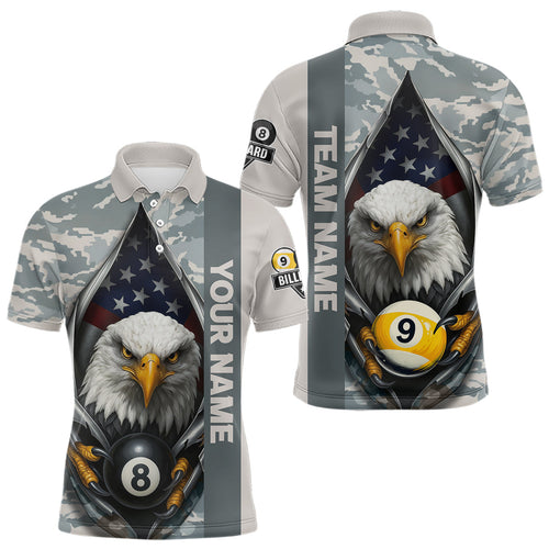 Grey Camo American Flag Eagle 8 Ball & 9 Ball Pool Jersey Custom Billiard Team Shirt