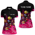 Pink 3D Billiard Balls Fire Flame Custom Billiard Shirts, Billiard League Pool Team Jersey
