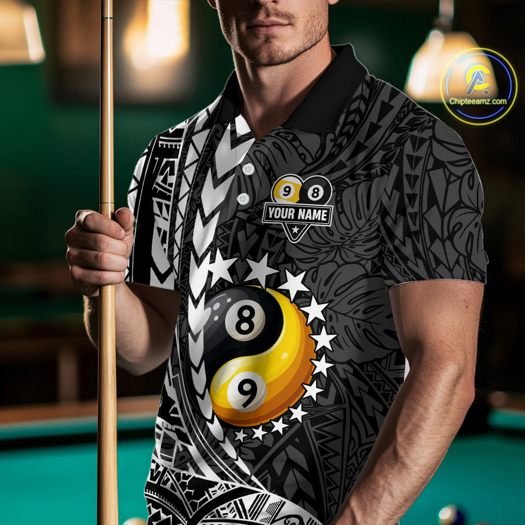 Custom White Black Tribal Yin-Yang 8 & 9 Ball Billiard Shirt, Funny Pool Team Jersey